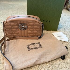 Gucci Tan Marmont Quilted Leather Camera Crossbody Bag